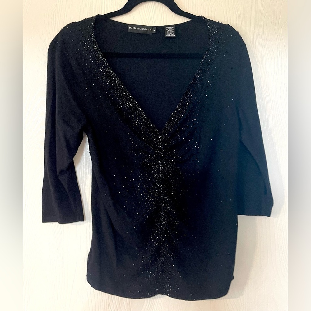 Dana Buchman Black Beaded Women's Blouse